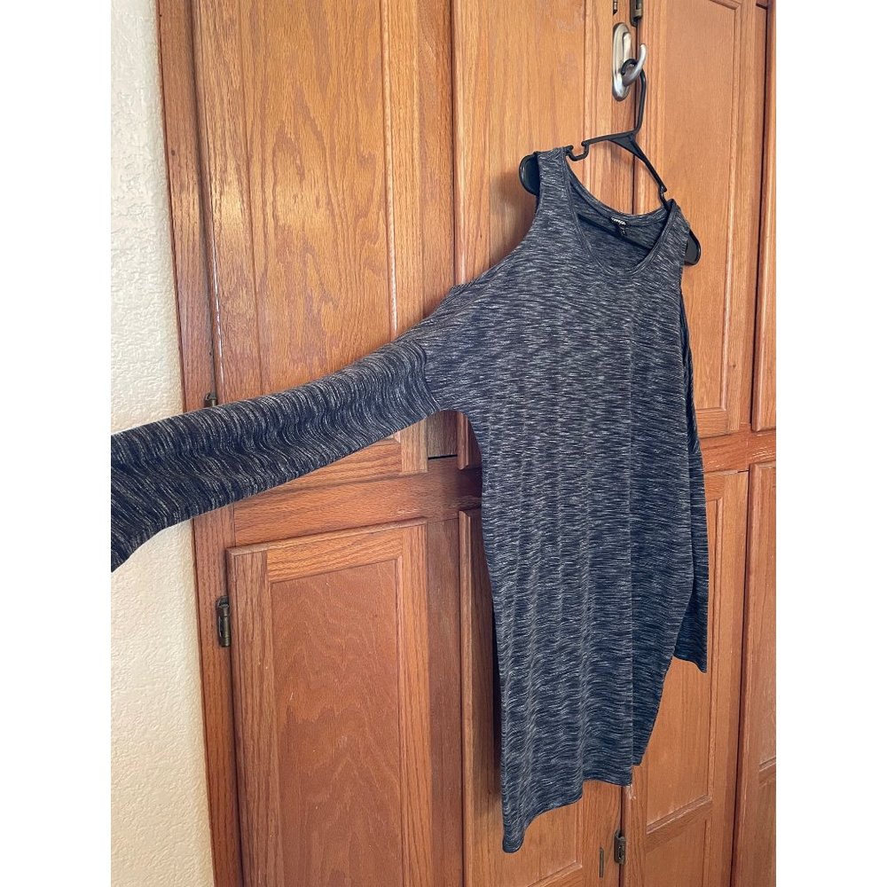 Express Cold Shoulder Dress Slouchy Long Sleeve Space Dyed Gray Womens M Tunic - Picture 4 of 13